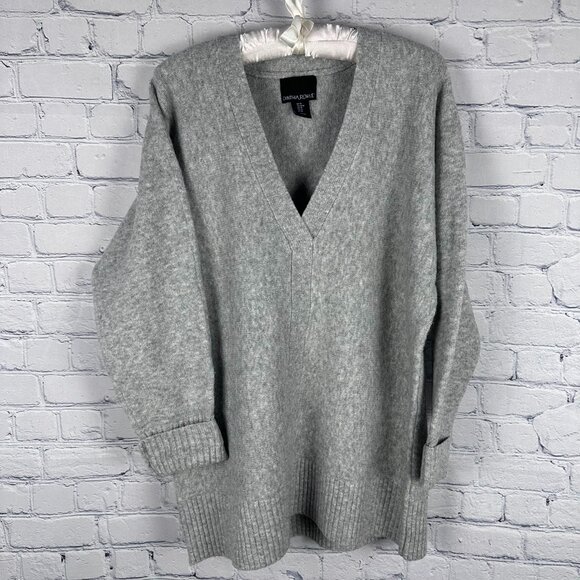 Cynthia Rowley Women's Surplice V-Neck Collar Tunic Sweater, Size Medium, Grey - Picture 3 of 10